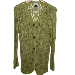 Clare by Icelandic Designs Green Open Knit Button Up Cardigan Women's Size M